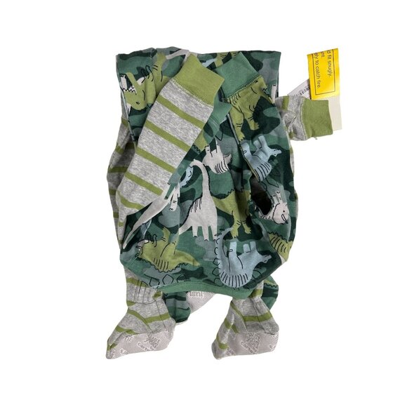 Carters Dinosaur Footed Onesie Bundle Green Gray Stripes & Camouflage Pajamas - Picture 3 of 3